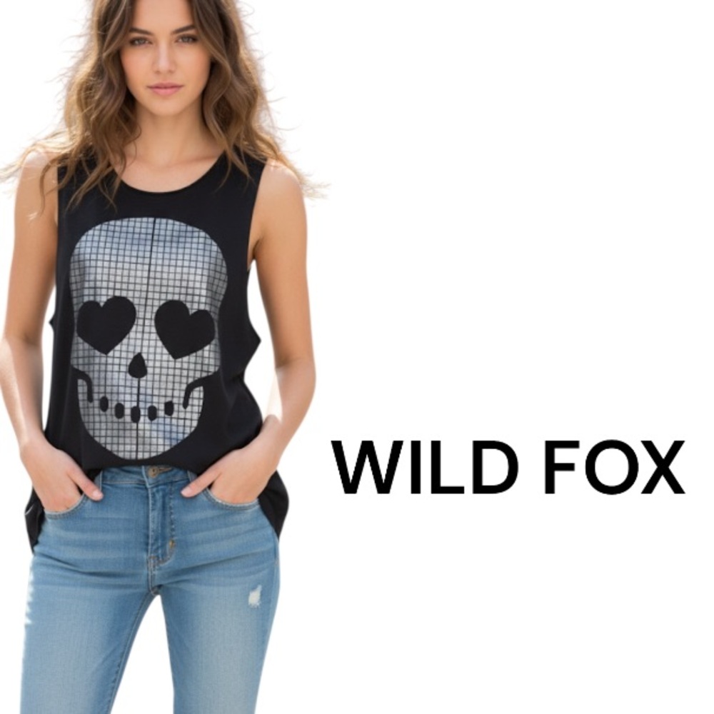 Authentic Wildfox designer Skull sleeveless tee shirt sz small